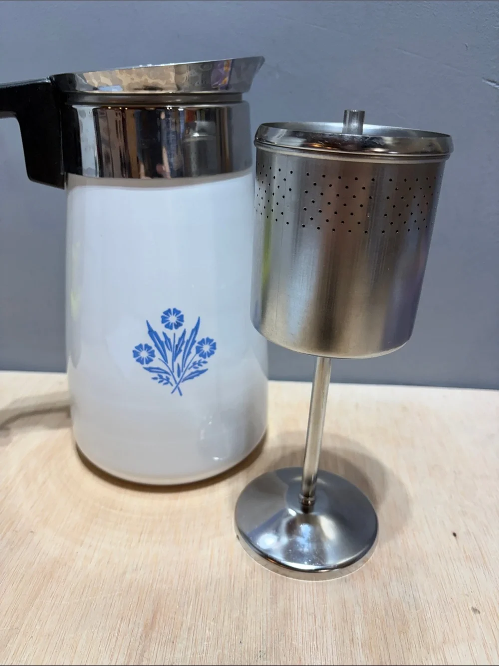 Vintage Corningware 9 Cup Percolater Blue Cornflower Pattern